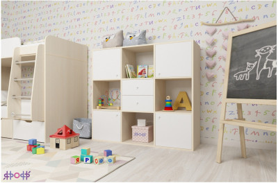 Стеллаж Джери (Дуб молочный/Белое дерево)