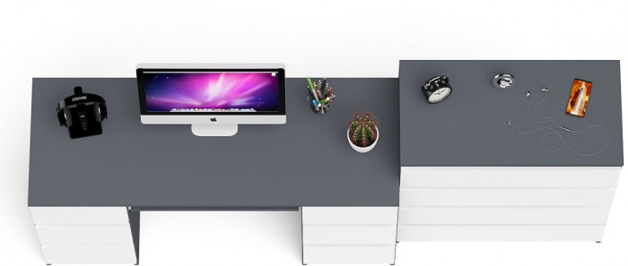 Мори Стол компьютерный МС-2 + Комод МК800.4, цвет графит/белый, ШхГхВ 215,8х50х94 см., универсальная сборка