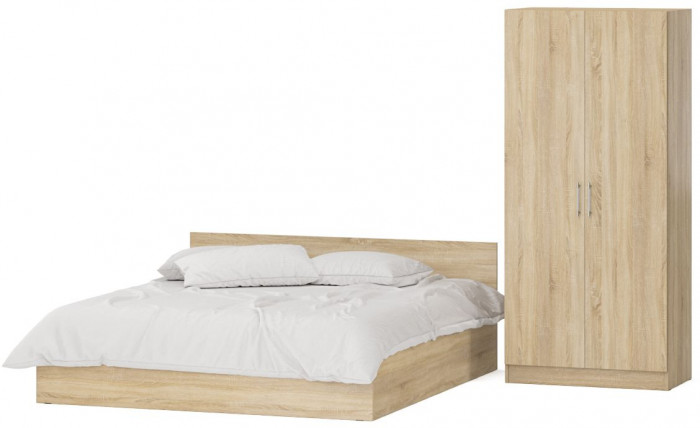 Кровать с ящиками 1800 + Шкаф 2-х створчатый Стандарт, цвет дуб сонома, ШхГхВ 183,5х203,5х70 + 90х52х200 см., сп.м. 1800х2000 мм., б/м, основание есть