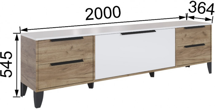 Малави Тумба для ТВ МТВ-1, с опорами, Дуб крафт табачный/белый глянец