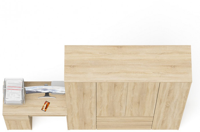 Мори Стол компьютерный МС-1 левый + Шкаф МШ1600.1, цвет дуб сонома, ШхГхВ 250,4х50,4х209,6 см., выдвижной ящик слева, НЕ универсальная сборка