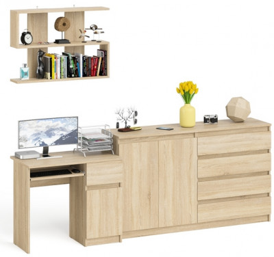 Мори Стол компьютерный МС-1 правый + Комод МК1600.1 + Полка 900, цвет дуб сонома, ШхГхВ 250,4х50х209,6 см., НЕ универсальная сборка