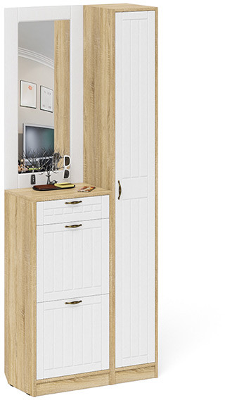 Прихожая П-6 Компоновка № 23, дуб сонома/фасады МДФ белое дерево фрезеровка прованс