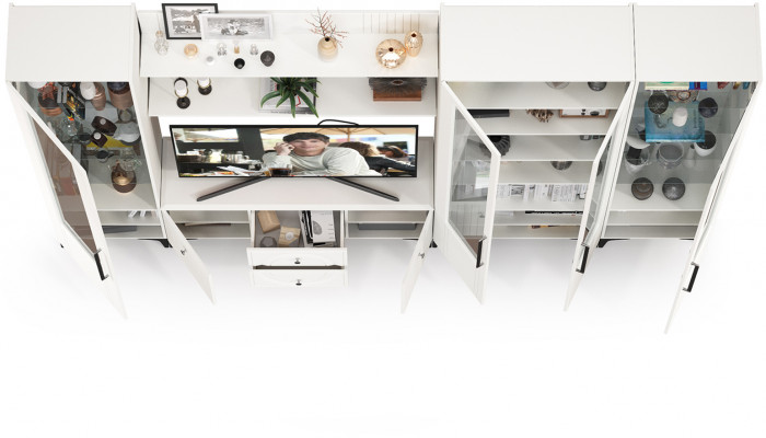 Валенсия Гостиная № 070, ЛДСП белый шагрень/МДФ белый шагрень