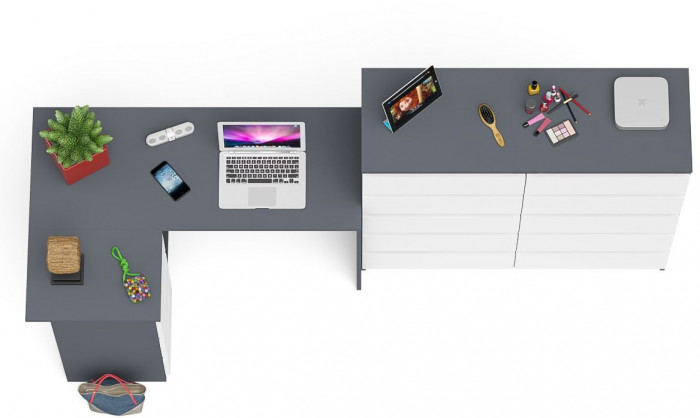 Мори компьютерный стол МС-16 левый + Комод МК1200.10, графит/белый