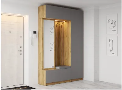 Модульная прихожая Бостон ЛДСП композиция 2 (Серый Шифер, Дуб Крафт Золотой)