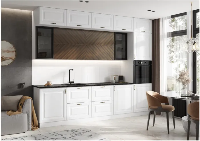 Кухня Престиж 3,0м Компановка №2 Белый/Браш Вайт/Прайм орех