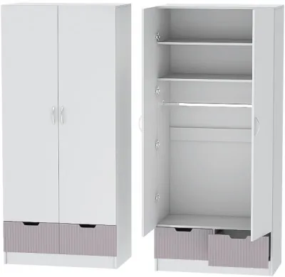 Детский Шкаф 2-х створчатый Бриз МДФ, Белый/Ирис (Полосы)