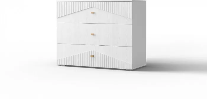 Комод с тремя ящиками "Оливия" - Белый текстурный/Ясень белый