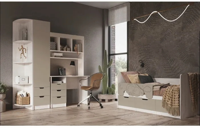 Модульная детская Юниор-4, композиция 1 (Шарли бриз, Крафт белый)