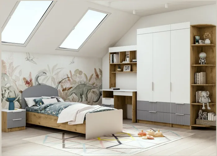 Модульная детская Лавис, композиция 2, Белый/Белый софт / Серый эмалит