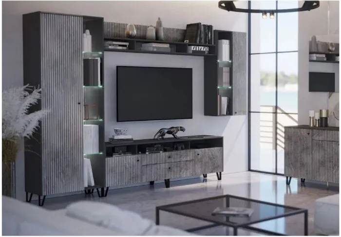 Модульная гостиная Оливия, композиция 1 (Графит, Графит Софт)