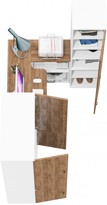 Лидер-8 Шкаф МД 20Б + Стол + Пенал 22Б, белый шагрень/крафт золото