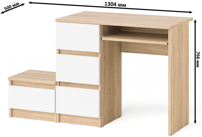 Мори Стол компьютерный МС-6 левый + Тумба ТМП400.1, цвет дуб сонома/белый, ШхГхВ 130,4х50х76,6 см., выдвижные ящики слева, НЕ универсальная сборка