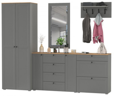 Остин Прихожая 59, цвет серый графит/дуб крафт золотой, ШхГхВ 280х54,3х229,6 см., универсальная сборка