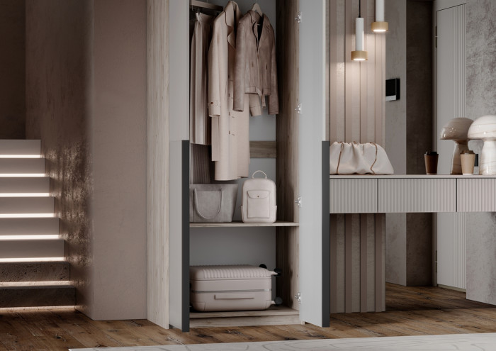 Тумба косметическая со шкафом 2х-ств Марвэл, Крафт серый/Кашемир