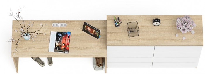 Мори письменный стол МСП1200.1 + Комод МК1200.8, дуб сонома/белый