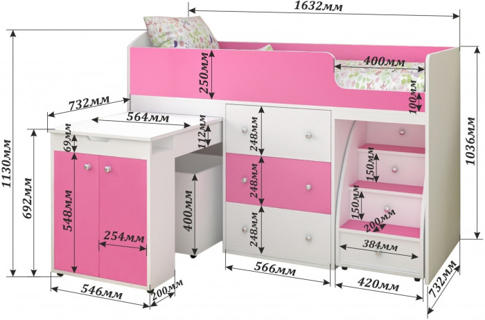 Кровать-чердак Малыш 70х160 (венге / дуб)