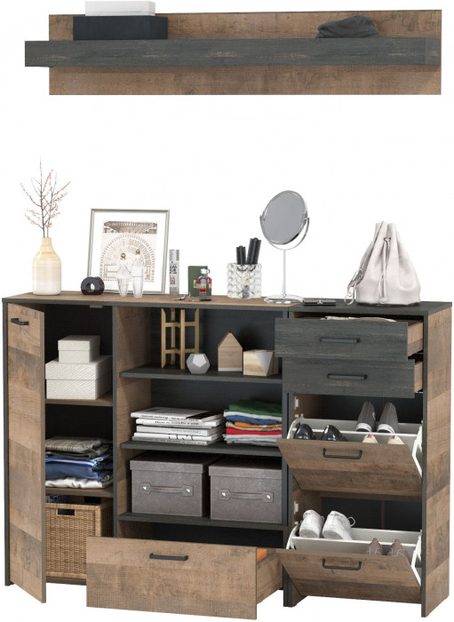 Трувор Прихожая 172, цвет дуб гранж песочный/интра, ШхГхВ 159х37х195 см., универсальная сборка