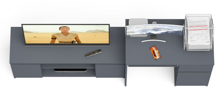 Мори компьютерный стол МС-1 правый + Тумба МТВ1200.1, графит