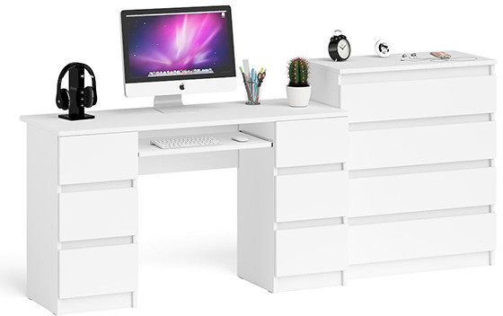 Мори компьютерный стол МС-2 + Комод МК800.4, белый