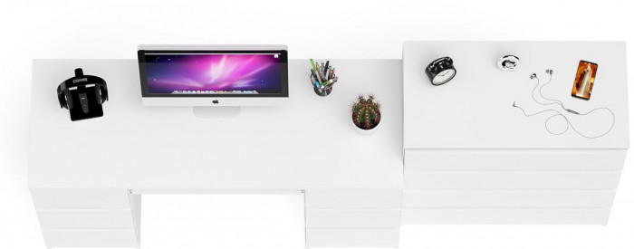 Мори компьютерный стол МС-2 + Комод МК800.4, белый