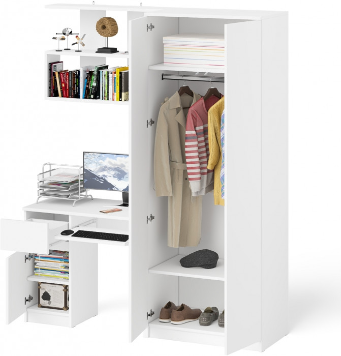 Мори Стол компьютерный МС-1 левый + Шкаф МШ800.1 + Полка 900, цвет белый, ШхГхВ 170,4х50,4х209,6 см., НЕ универсальная сборка