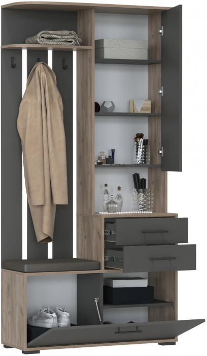 Прихожая 2-3431дкт/граф Домино - Шкаф с вешалкой, дуб крафт табачный/графит