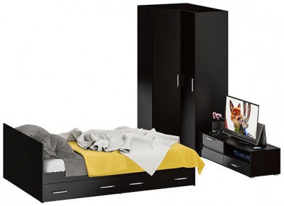 Спальня Стандарт 4-1400Я, венге/фасады ТВ тумбы МДФ чёрный глянец