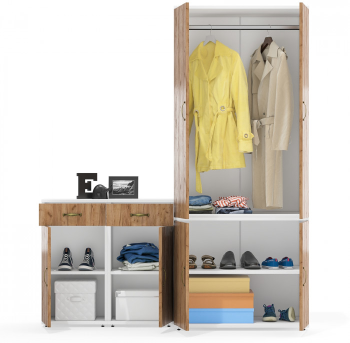 Лидер-8 Шкаф МД 19Б + Тумба МД 3.15 + Тумба МД 3.15, белый шагрень/крафт золото