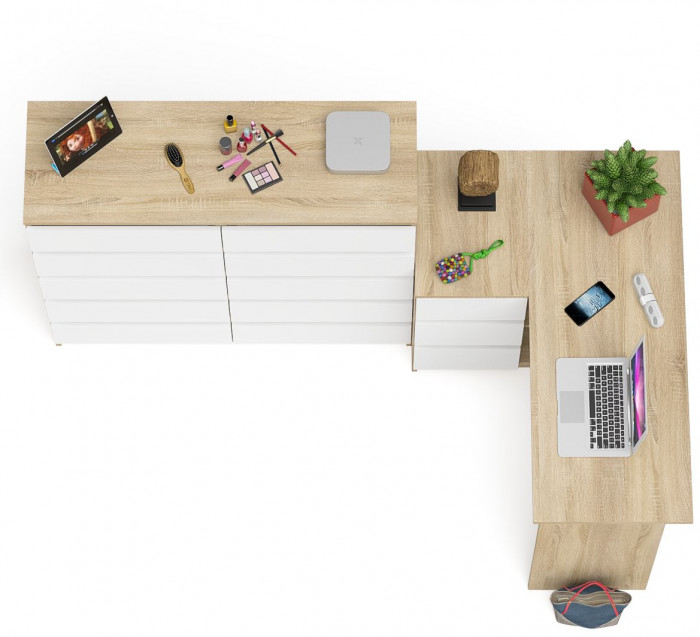 Мори компьютерный стол МС-16 левый + Комод МК1200.10, дуб сонома/белый