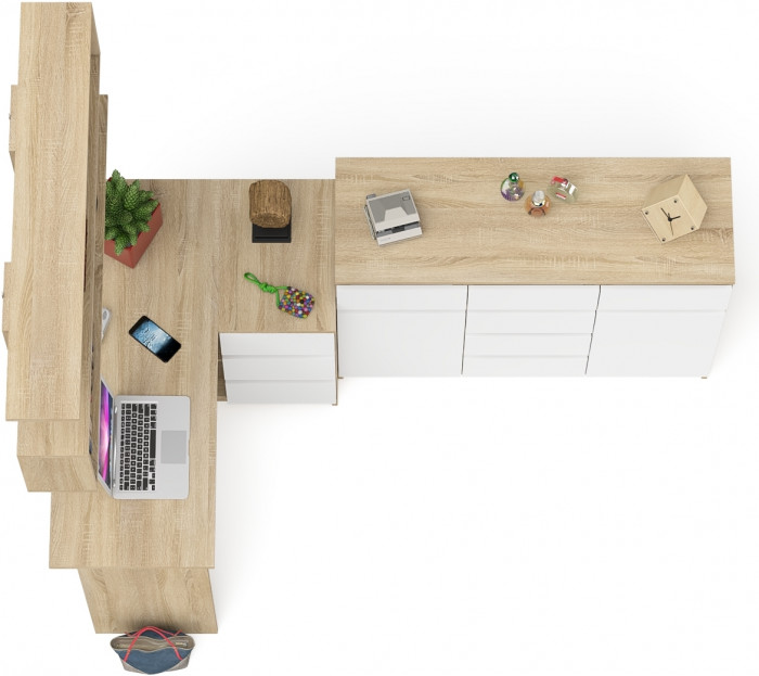 Мори компьютерный стол МС-16 правый + Комод МК1200.4 + Полка 1200, дуб сонома/белый