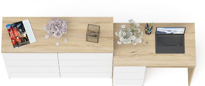 Мори компьютерный стол МС-6 левый + Комод МК1200.8, дуб сонома/белый