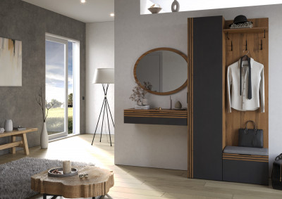 Прихожая Нао, набор №3, Дуб вотан/Графит, Вотан, Simple 27
