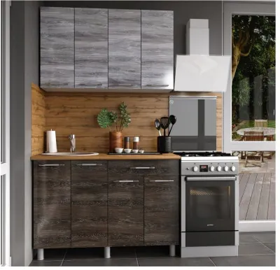 Кухонный гарнитур Танго 1,2м Дуб шале серебро/Дуб шале мореный