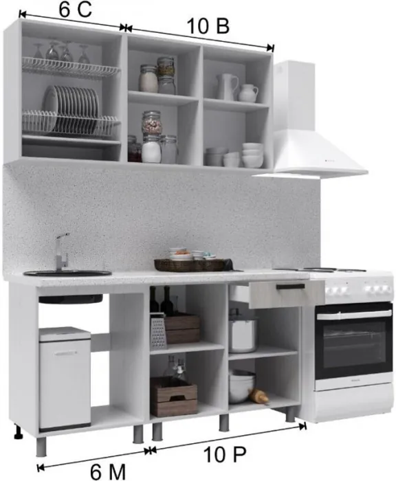 Кухонный гарнитур Кампео 1,6м Белый снег