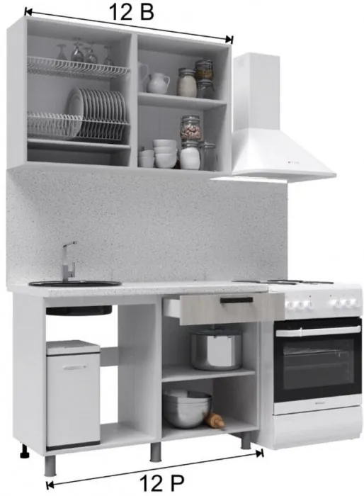 Кухонный гарнитур Кампео 1,2м Белый снег/Бриз