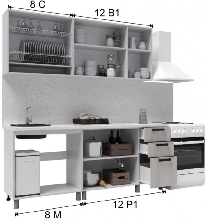 Кухонный гарнитур Кампео 2,0м Белый снег/Бриз
