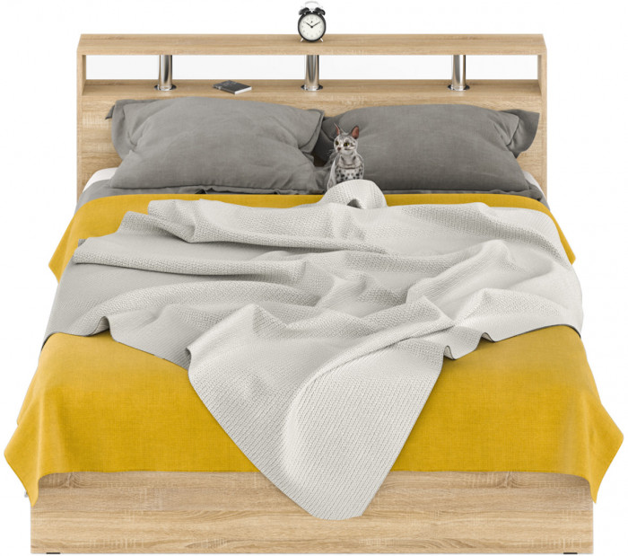 Камелия Кровать с ящиками 1600, цвет дуб сонома, ШхГхВ 163,5х217х78,2 см., сп.м. 1600х2000 мм., без матраса, основание есть