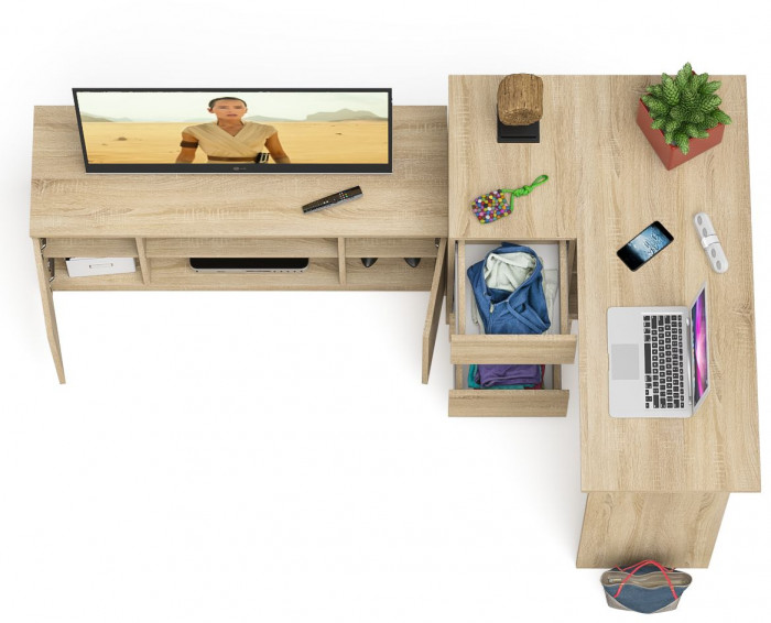Мори компьютерный стол МС-16 левый + Тумба МТВ1200.1, дуб сонома