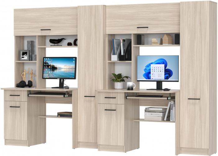 Два стола рабочих 6-0603ТМяс.св Альфа, цвет ясень шимо светлый, ШхГхВ 274х61х181 см., универсальная сборка