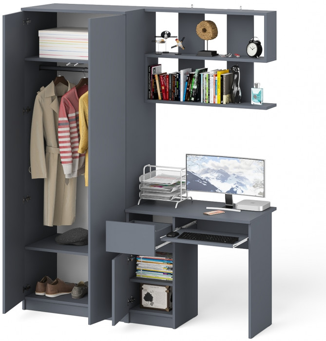 Мори Стол компьютерный МС-1 левый + Шкаф МШ800.1 + Полка 900, цвет графит, ШхГхВ 170,4х50,4х209,6 см., НЕ универсальная сборка