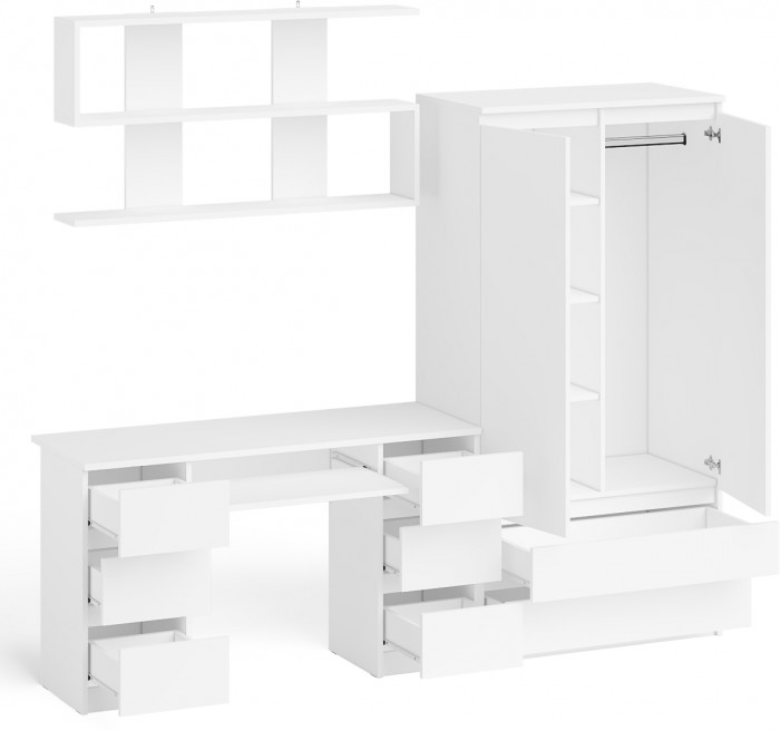 Мори компьютерный стол МС-2 + Шкаф МШ900.1 + Полка 1200, белый