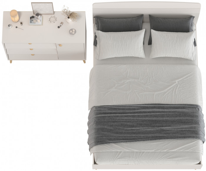 Афина Спальня Кровать 1400 + Комод, кашемир серый