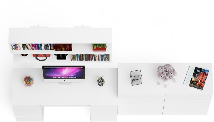 Мори компьютерный стол МС-2 + Комод МК1200.8 + Полка 1200, белый