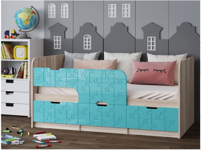 Детская кровать Юниор-9, 80х160 (Латте глянец, Ясень шимо светлый)