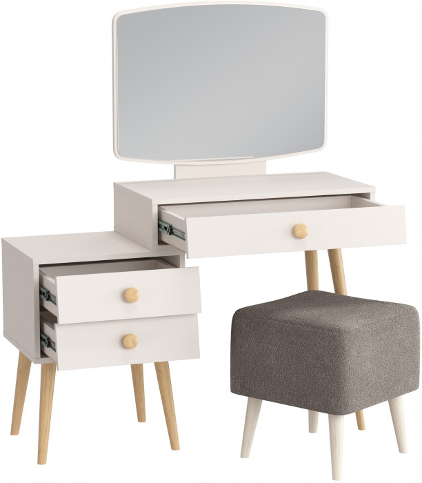 Афина Спальня 4-25901М1к.с. Трюмо + Банкетка 6-5133ТКВсерый Куби, цвет кашемир серый/ткань серая, ШхГхВ 105х38,6х129 + 41х41х45 см., универс. сб.