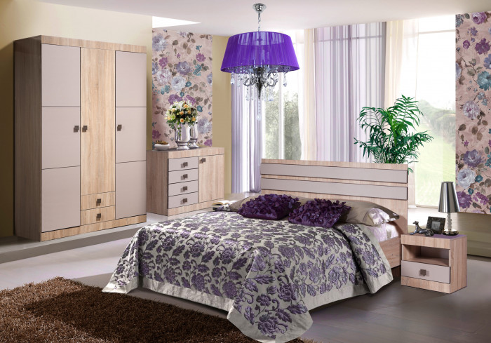 Кровать двуспальная 160х200 с щитовым основанием "Лондон" - Дуб сонома/Капучино светлый