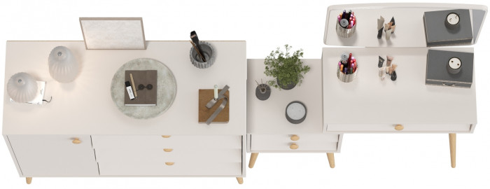 Афина Спальня Трюмо + Комод с дверкой и тремя ящиками, цвет кашемир серый, ШхГхВ 105х38,6х129 + 110х45,3х83 см., универсальная сборка