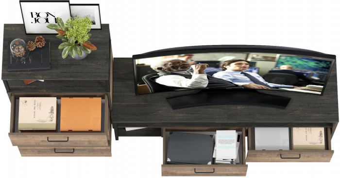 Трувор 13.70 Тумба под ТВ + 13.307.02 Комод с ящиками, цвет дуб гранж песочный/интра, ШхГхВ 215,8х45,4х106,9 см., универсальная сборка